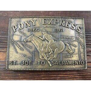 Vintage Metal Gold Square Western Belt Buckle Pony Express